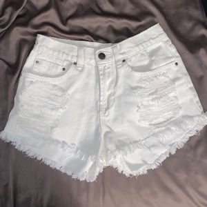 Billabong white ripped shorts size 25